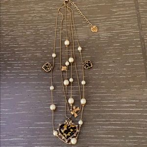 Betsey Johnson Pearl Heart Leopard Necklace